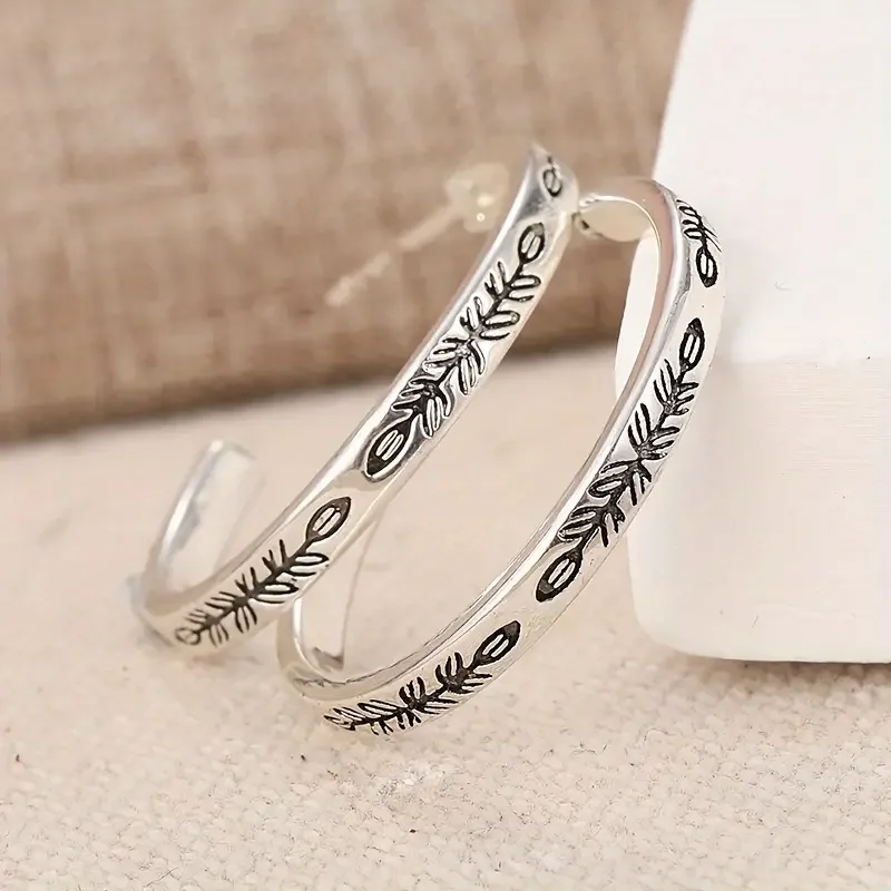 Silver Color Creative Leaf Vein Texture Earring for Women Vinatge Unique Pattern Design Earrings Suitable for Daily Wear Jewelry