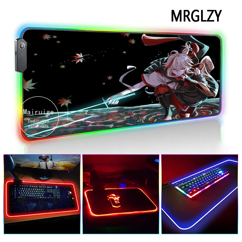 

Большой коврик для мыши MRGLZY со светодиодсветильник кой RGB Genshin Impact Kazuha XXL, Настольный коврик, ковер, игровые аксессуары для ПК, клавиатуры ноутбука