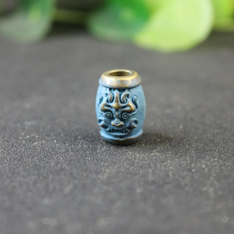 Brass Double pixiu Head Carved Cylinder Umbrella Rope Knife Beads DIY Paracord Accessories Handmade Woven Lanyard Pendants