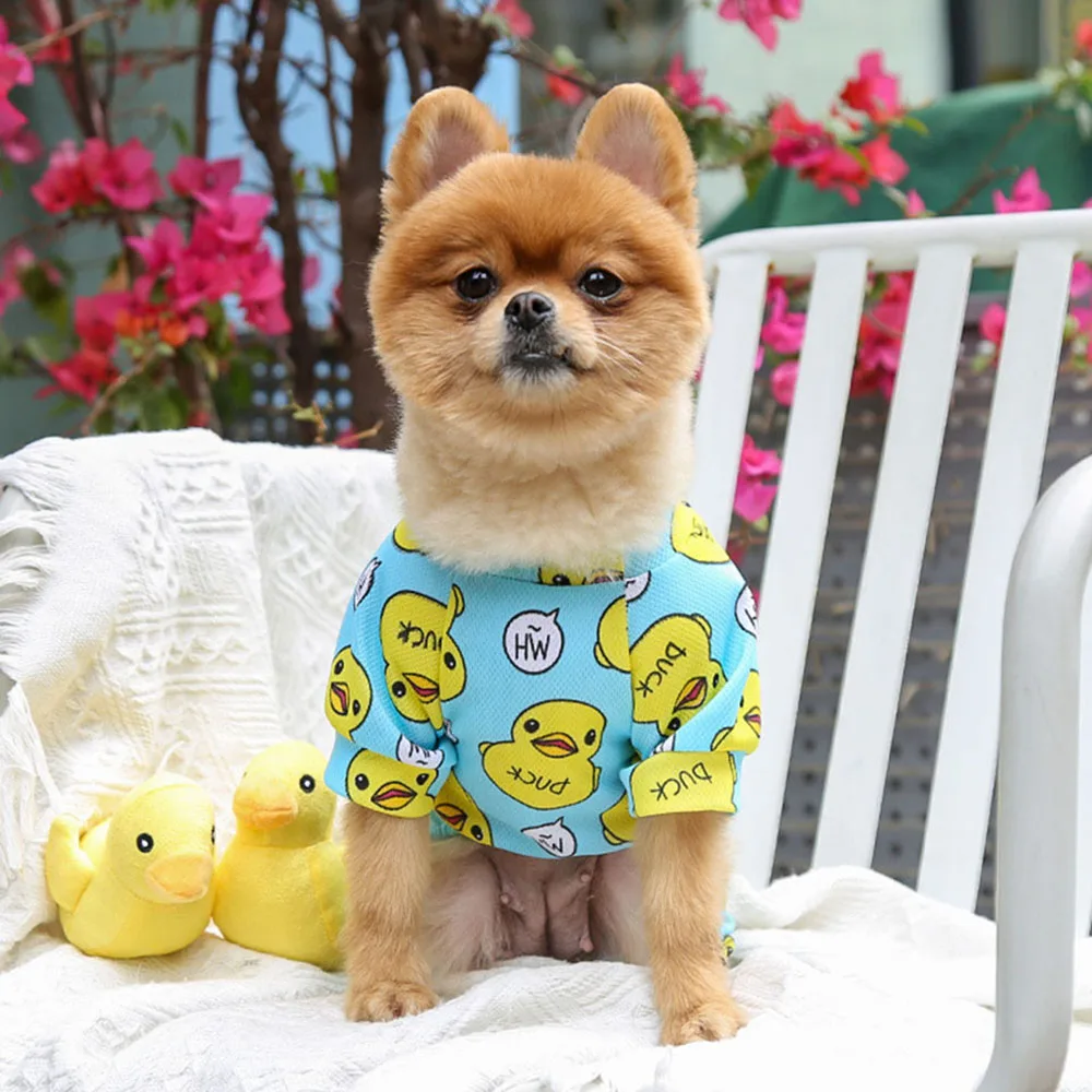 Yellow Duck Pattern Jumpsuits For Active Dogs