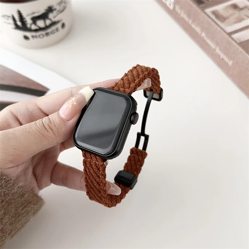 Ремешок нейлоновый вельветовый для Apple Watch Band Ultra 2, зимний браслет для iWatch Series 9 8 7 6 5 4 SE, 49 мм 40 мм 44 мм 45 мм