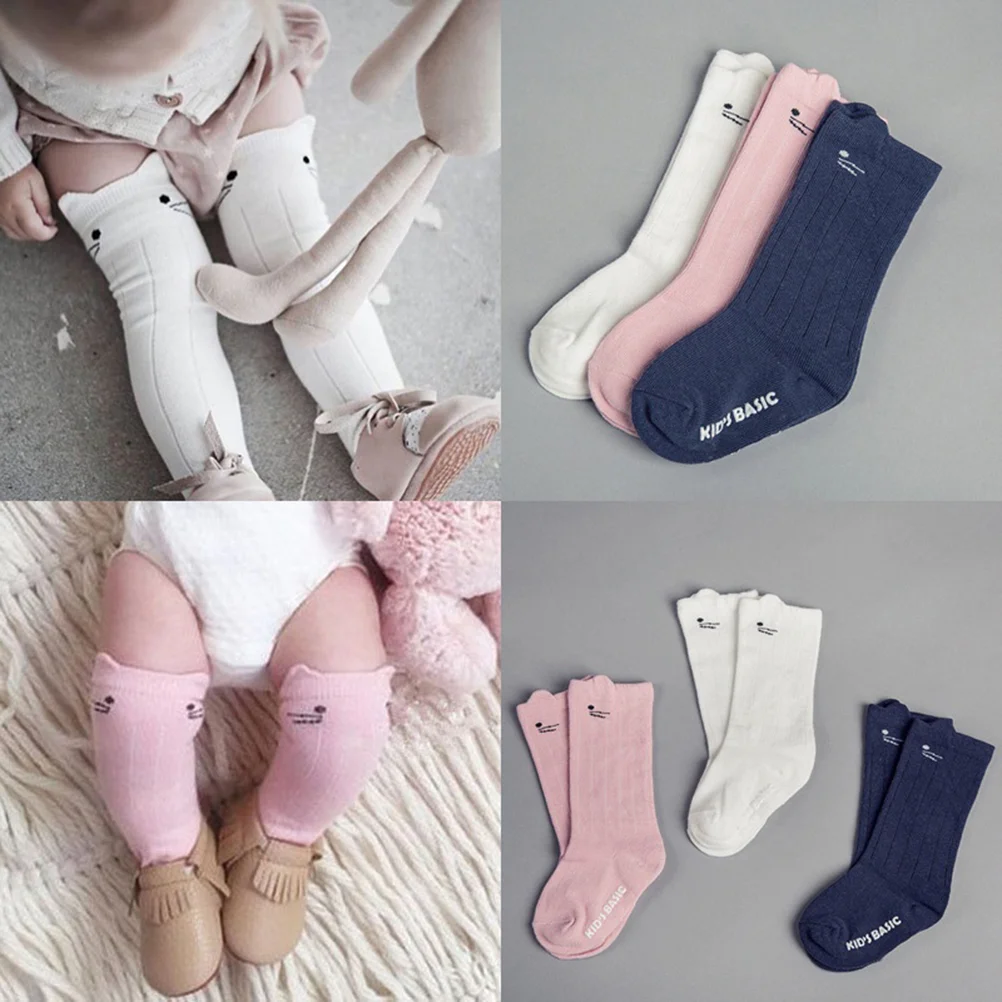 Unisex Baby Girls Boys Socks Anti-skid Stockings Cartoon Socks for 1-3 Years Old Kids (Dark Blue Cat)