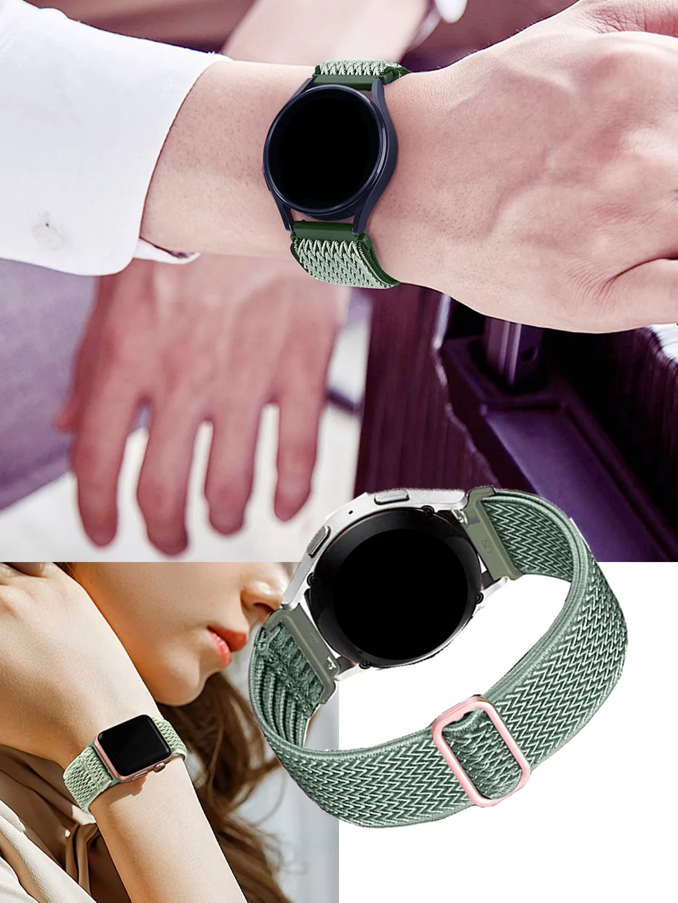 Universal Elastic Loop Nylon Strap with Wave Pattern - 18/20/22mm Stretchy Band