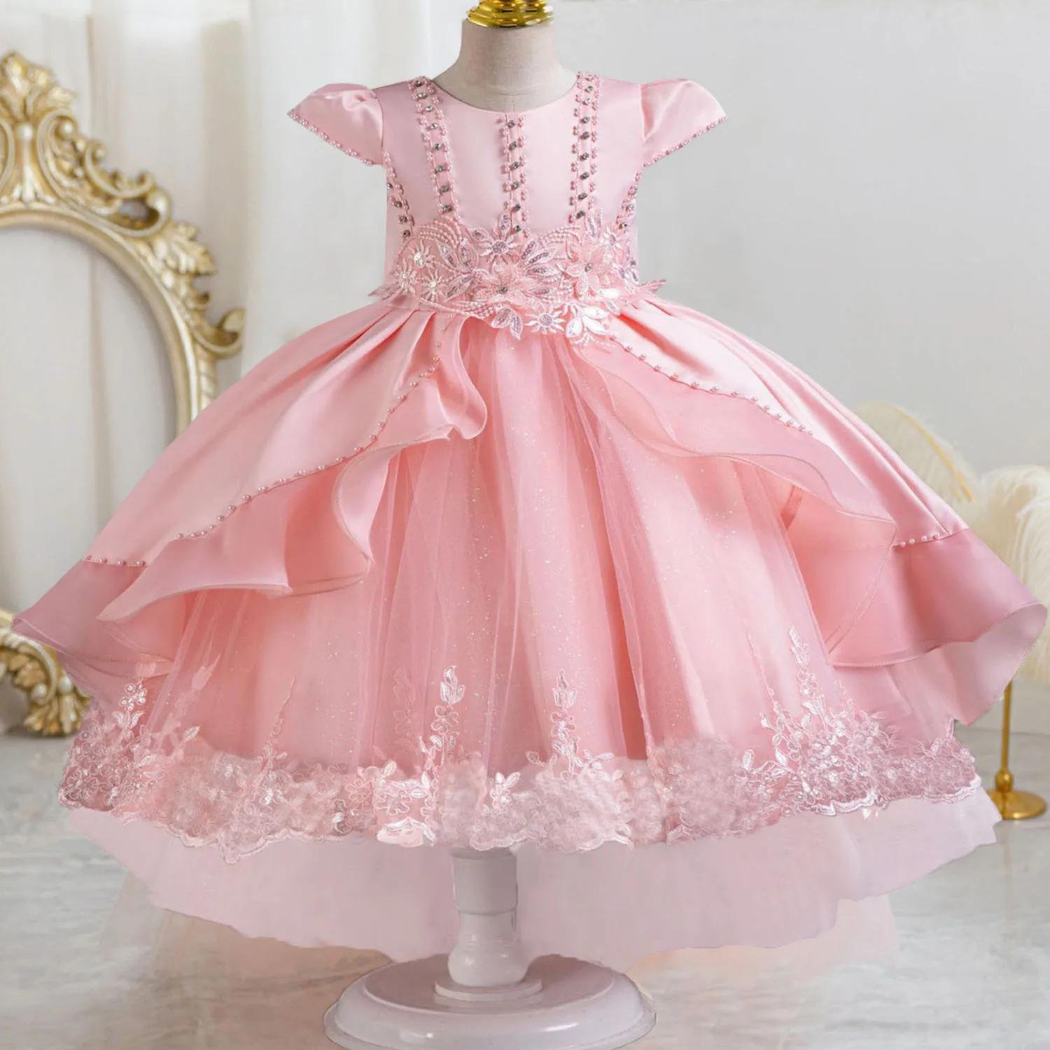 Stunning Cap Sleeves Beaded Embroidered Flower Girl Birthday Party Formal Pageant Dance Party Dress Dress 2