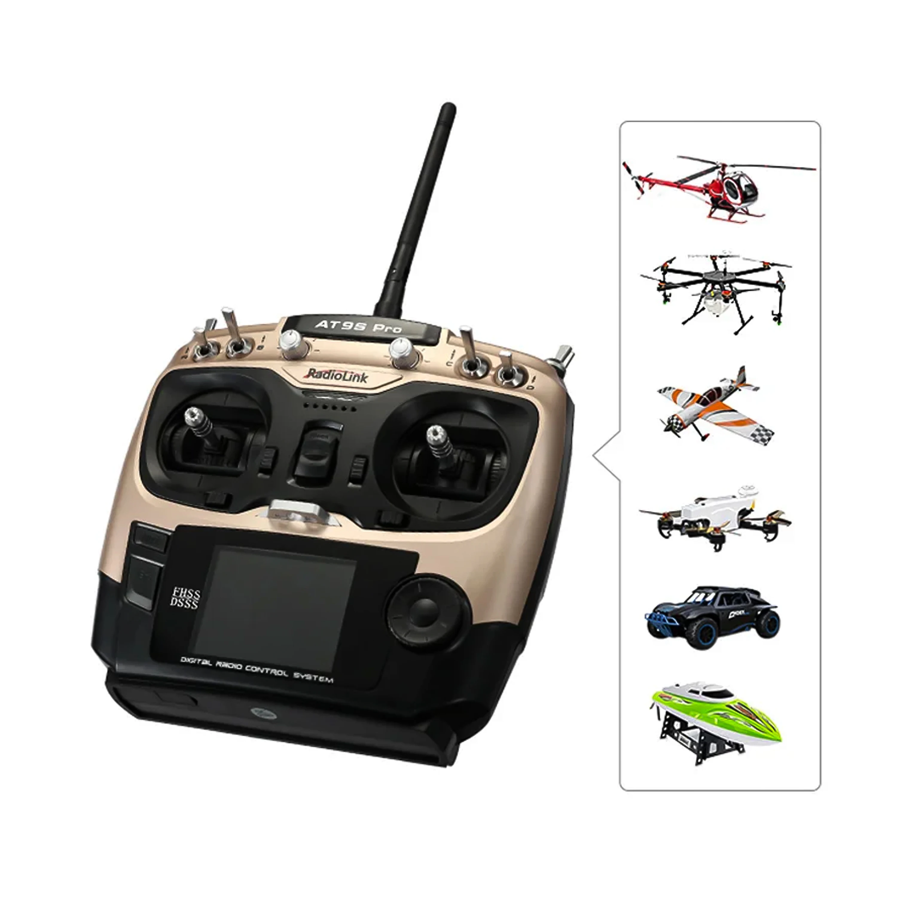 Récepteur RC R9DS M1/M2 avec batterie, connecté à un drone FPV prêt pour le vol