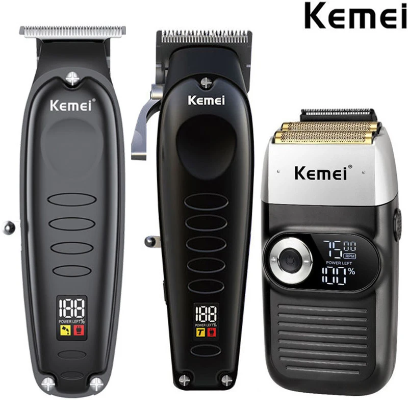 

Kemei Professional Hair Clipper Combo Cordless Barber Trimmer Electric Bald Head Shaver Finish Hair Cutting Machine Grooming Kit