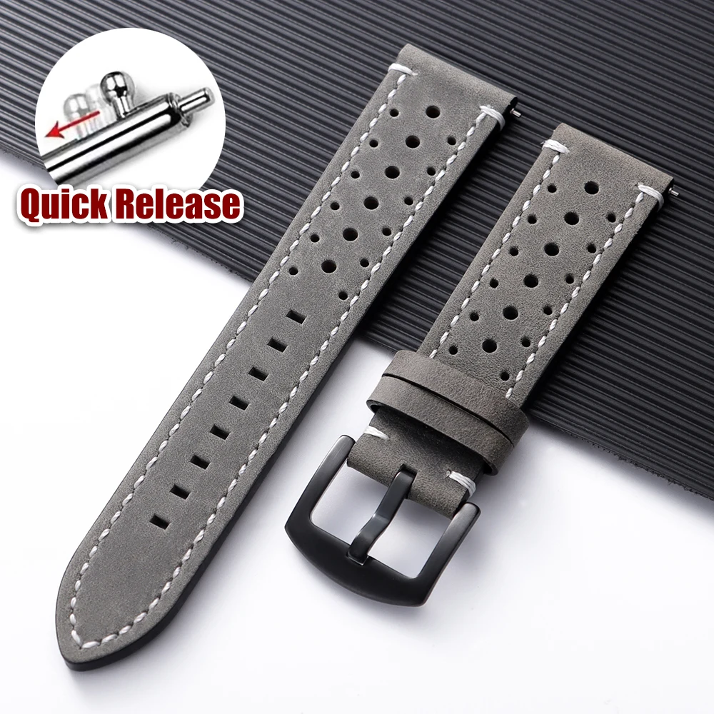 Vintage Brown Handmade Cowhide Leather Strap - Quick Release Breathable Porous Watch Band