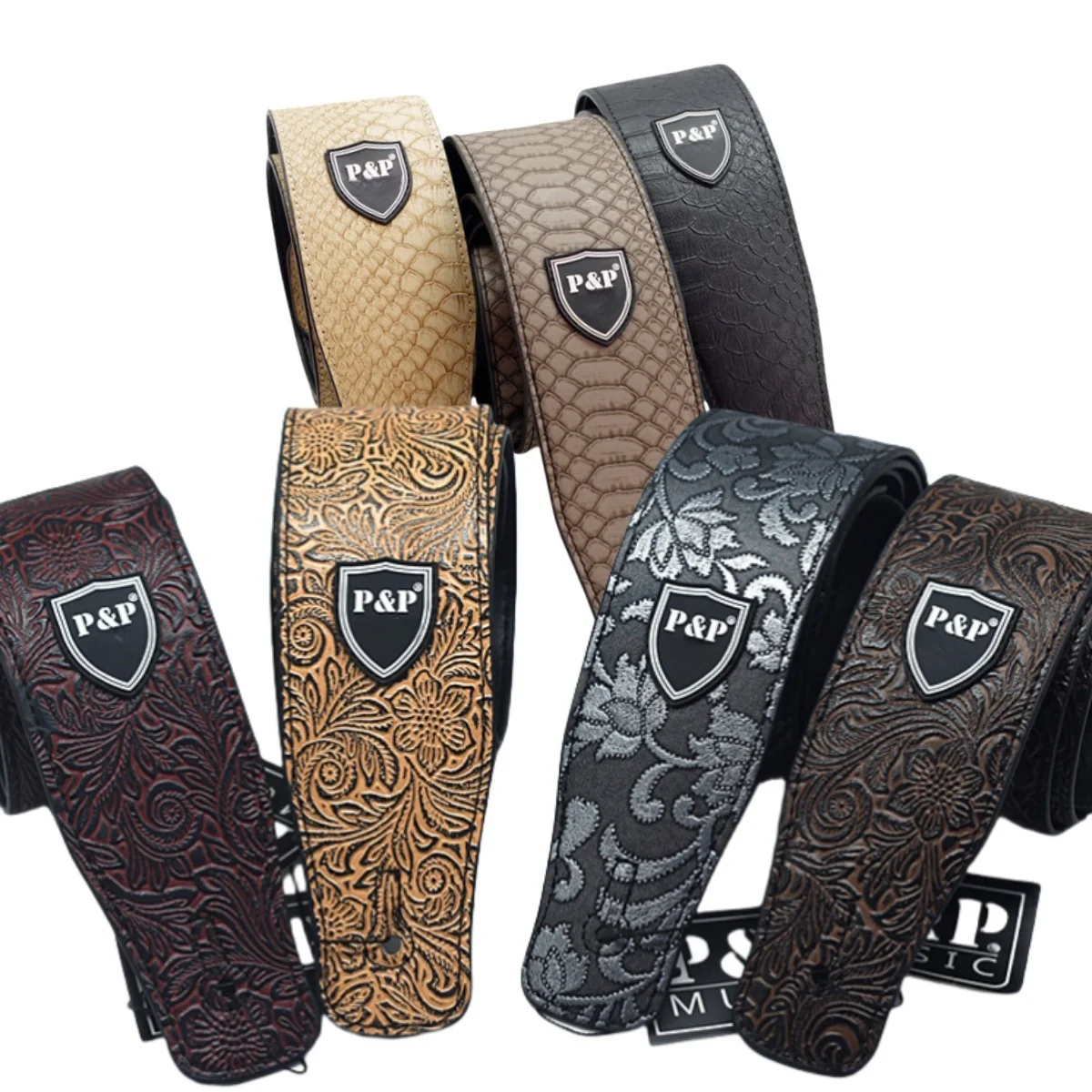 Premium Genuine Leather Guitar Strap - 2.5 Adjustable Soft Embroidered Belt
