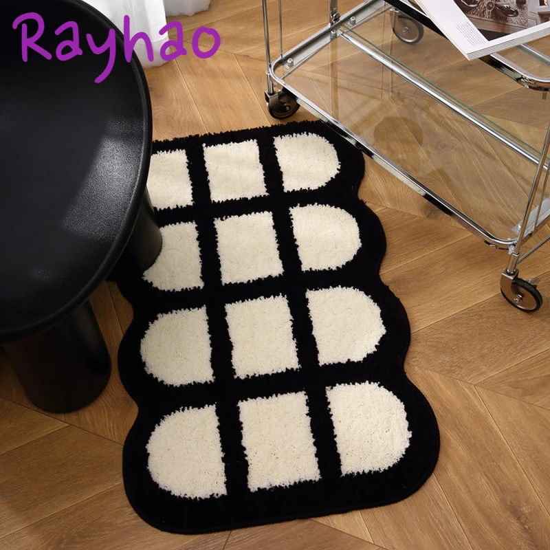 

Flocking Non-slip Room Carpets Classic Black White Contrast Color Floor Mats for Bathroom Household Items Modern Absorbent Rugs