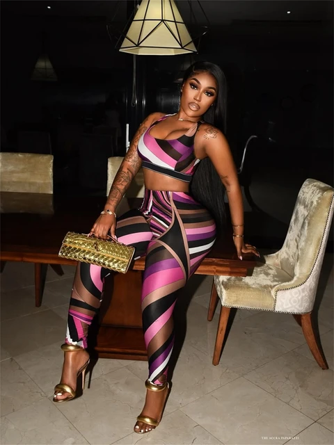 Rebekah Striped Printed Skinny Pant Set 2