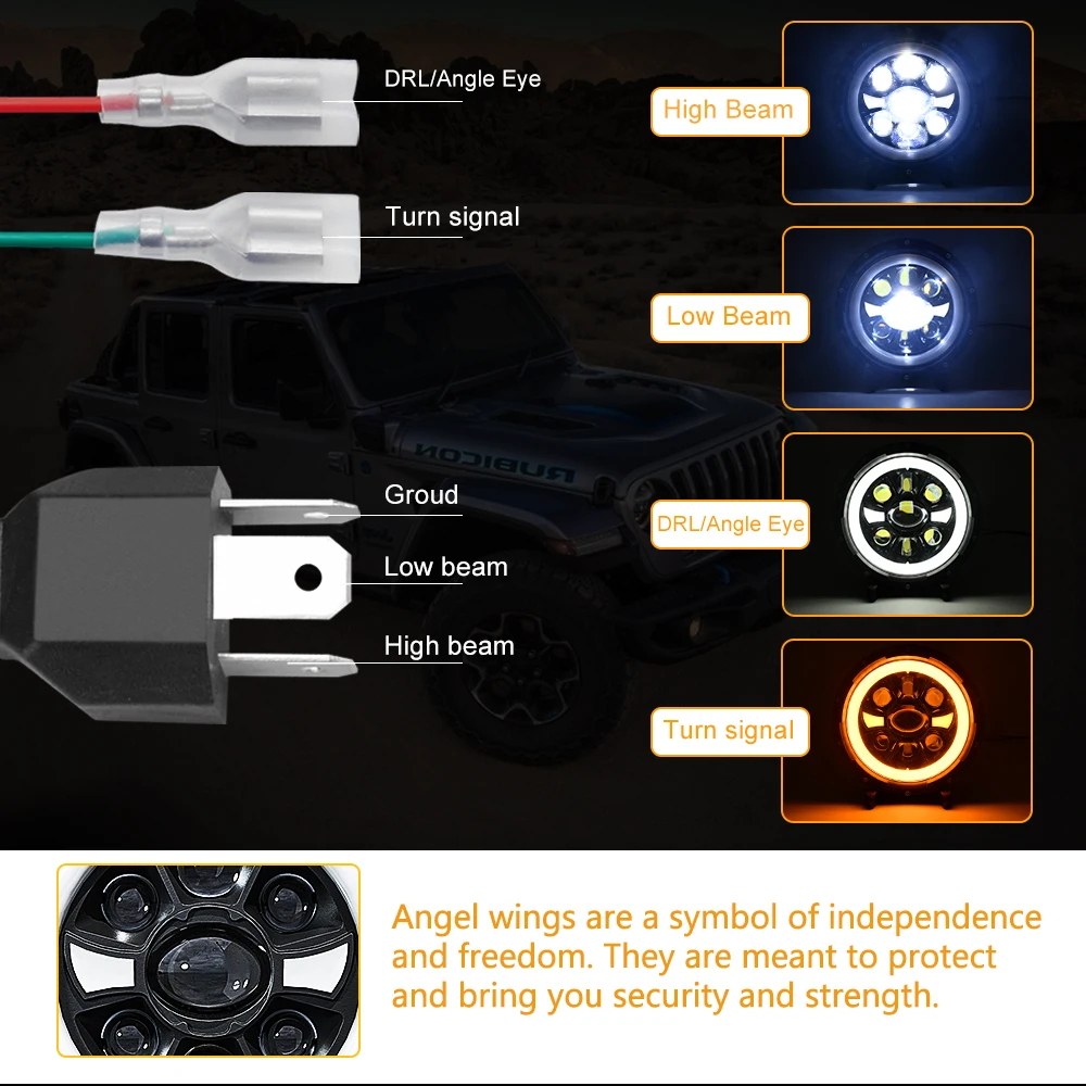 DRL 4x4 7inch Round Headlight with High/Low Beam Turn Signal Jeep Crystal Len 4