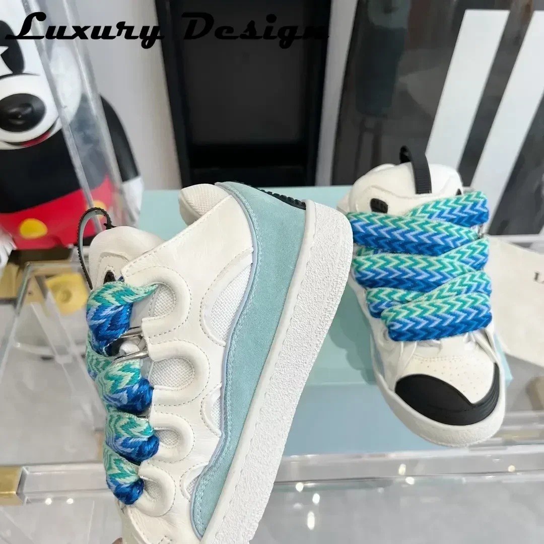 New Club Sneakers Women Mixed Colors Designer Luxury Sneakers Platform Real Leather Top Quality Men Brand Trainer Thick Shoelace 5