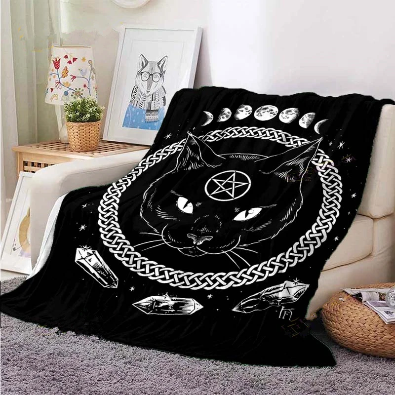 

Satanic Cat Sun Moon Black Blanket Fluffy Soft Cozy Flannel Warm Throw Blankets for Home Travel Camping Nap Bed Sheet Bedspread