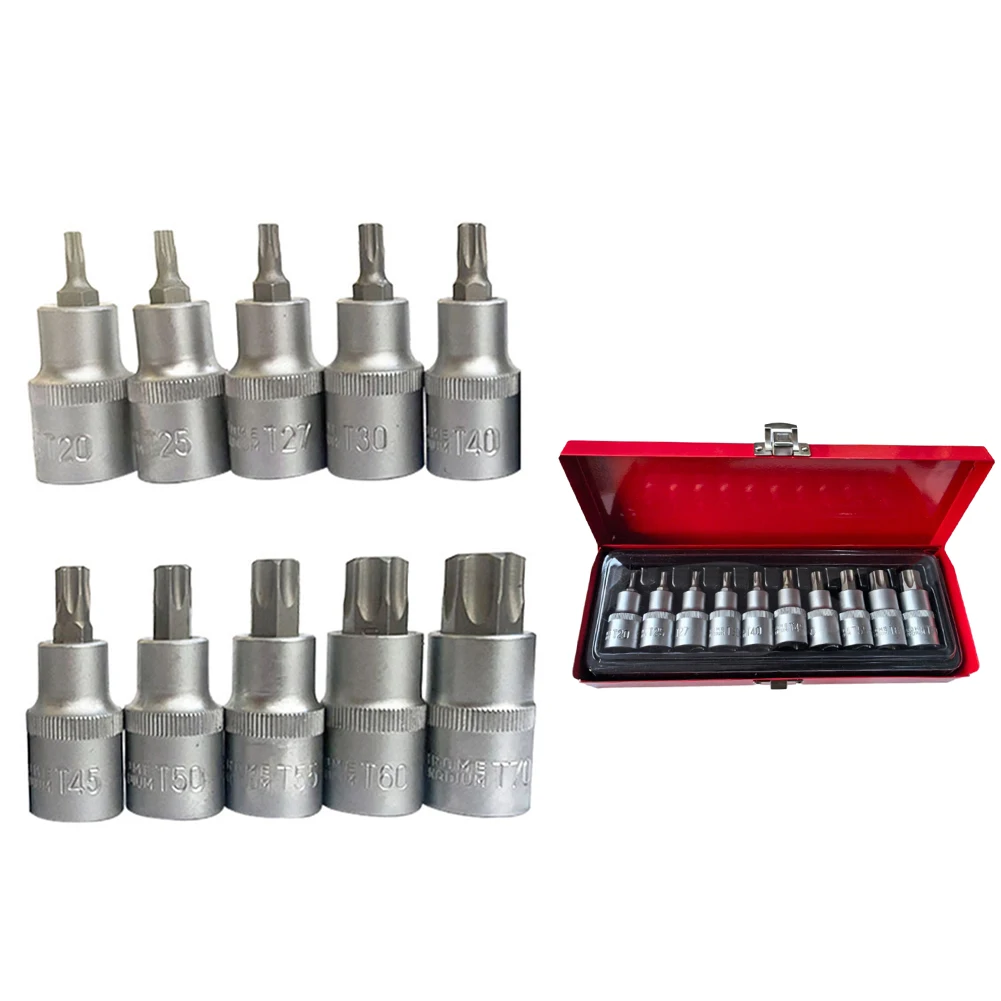 

10pcs Socket Wrench Torx Screwdriver Bit 1/2 Driver For Ratchet Socket Wrench Sleeves T20-T70 Car Repair Tool Kits