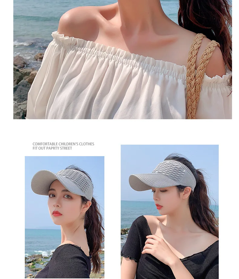 Fashion Folds Design Women Empty Top Hat Summer Solid Color Large Brim Sunscreen Hat Outdoor Elastic Fabric Sports Sun Cap