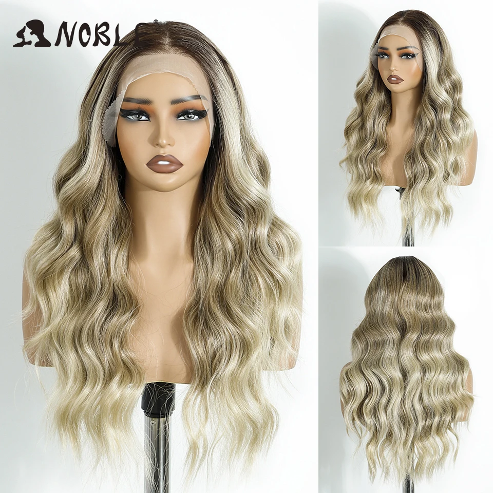 Noble Synthetic Lace Front Wig 13X4 Lace Front Wig Body Wavy Golden Wig For Women Lace Front Wig Ombre Blonde Cosplay Lace Wig