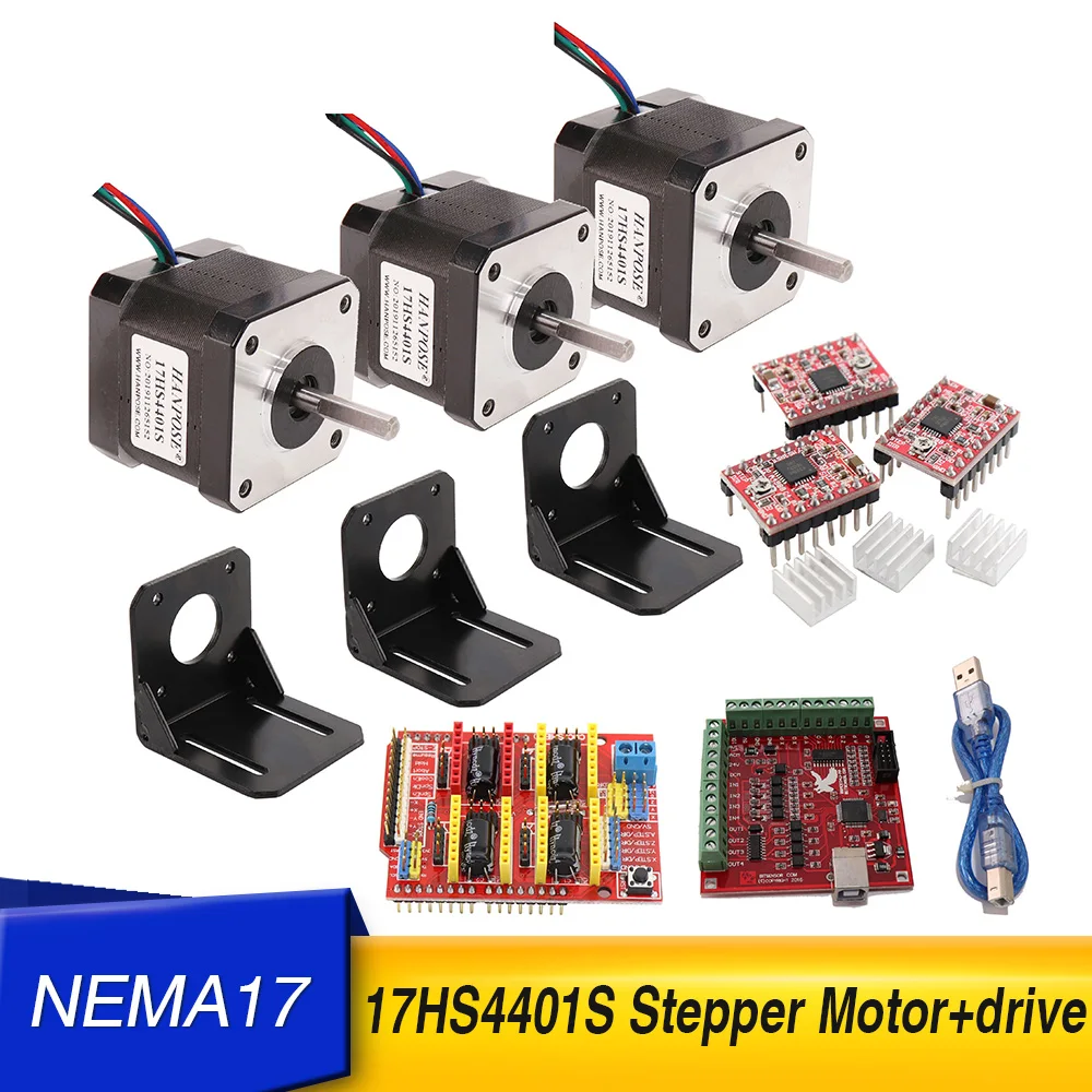 

Шаговый двигатель 17HS4401S 4.0A + контроллер питания USB + 3 драйвера + кронштейн