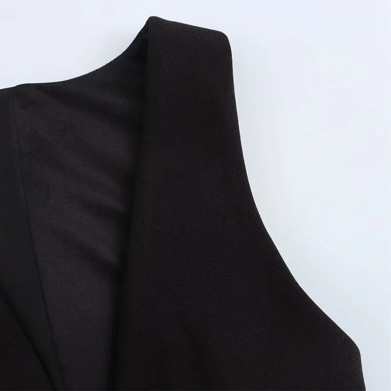 Black Elegant Pant Suit Women V-neck Sleeveless Ruffles Tank Tops Loose Trouser Female 2 Pieces 2025 Fashion Lady Outfits New