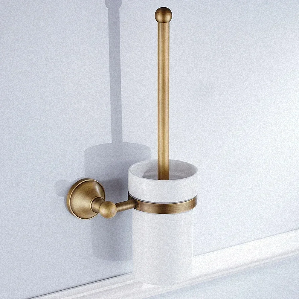 Hardware Retro Bathroom Pendant Toilet brush holder White Ceramic Cup Brass Handle Toilet Brush Rack Suitable for Bathroom Decoration
