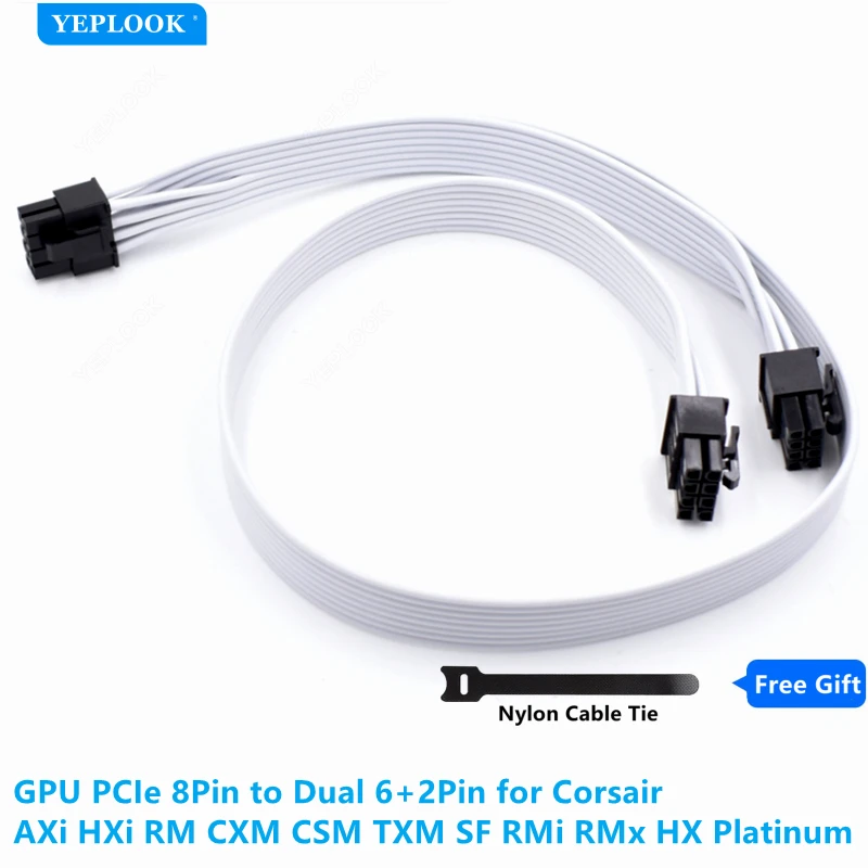 White Modular Power Cable GPU PCIe 8Pin, CPU SATA Molex, 24Pin for CORSAIR RM RMX RMi RMe HX HXi AX AXi SF TX-M CS CS-M CX-M PSU