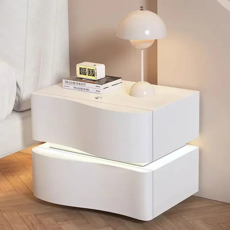 Creative Bedside Table with Light, Strong Atmosphere Night Light Bedside Table, Bedroom Storage Cabinet, Housewarming Gift