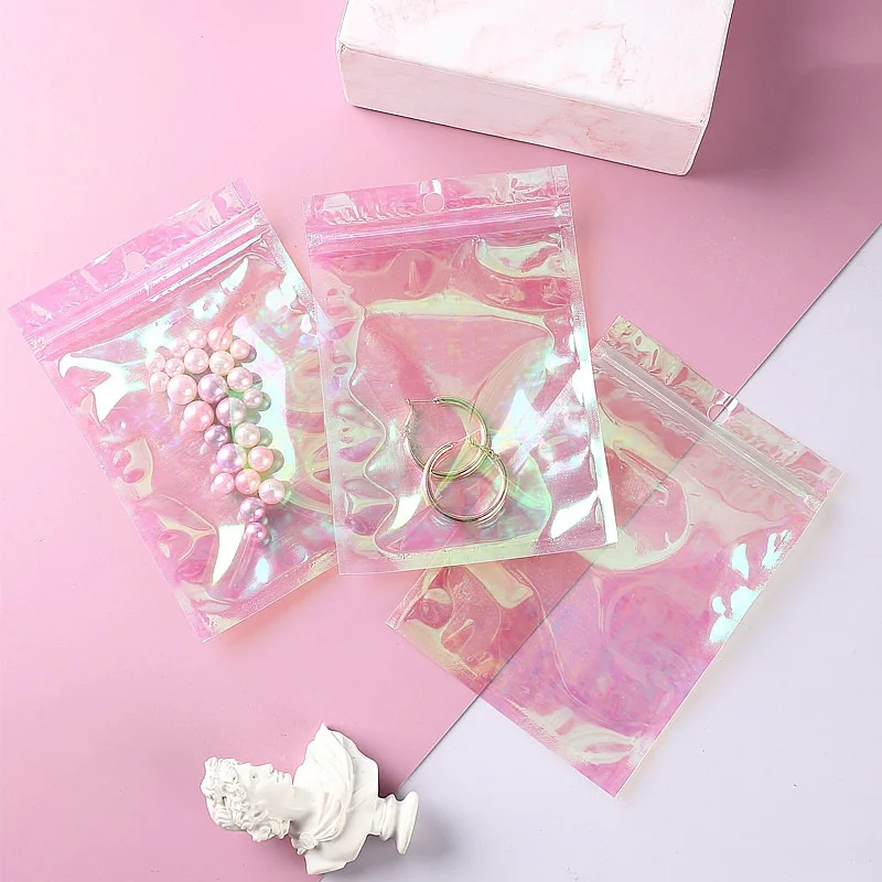 80pcs Clear Pink Plastic Jewelry Bags Thick Self Sealing Package Display  Products Pouch Small Wedding Candy Gift Bag For Guests
