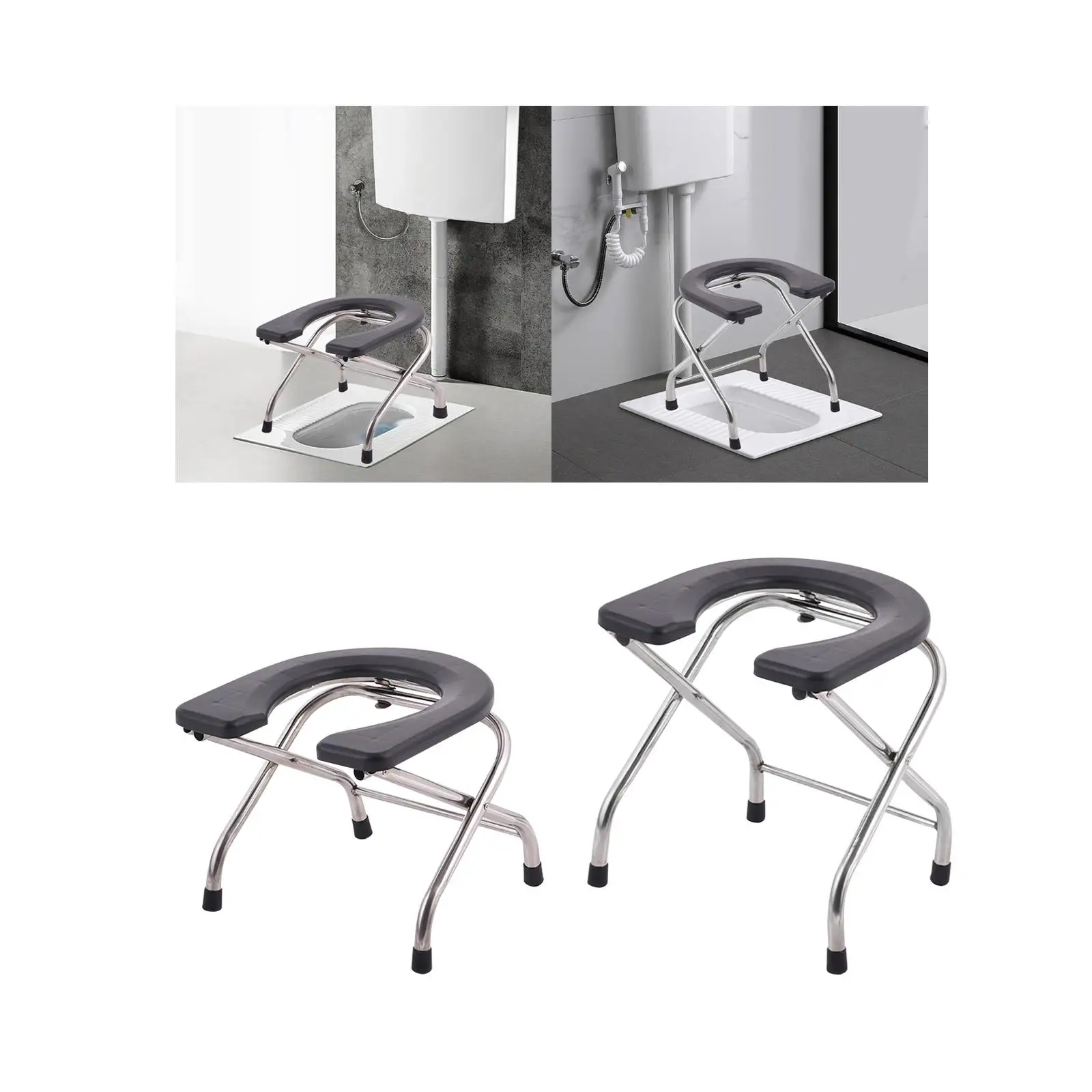 Toilet seat thickened stainless steel tube anti slip heavy duty for seniors squatting toilet stool chair bathroom adults elderly