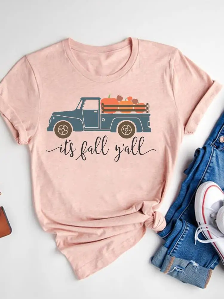 Halloween Fall Autumn T-shirt Ladies Thanksgiving Love Pumpkin Spice Basic Tee Top Clothes Women Graphic Print T Shirt173_voghion.com