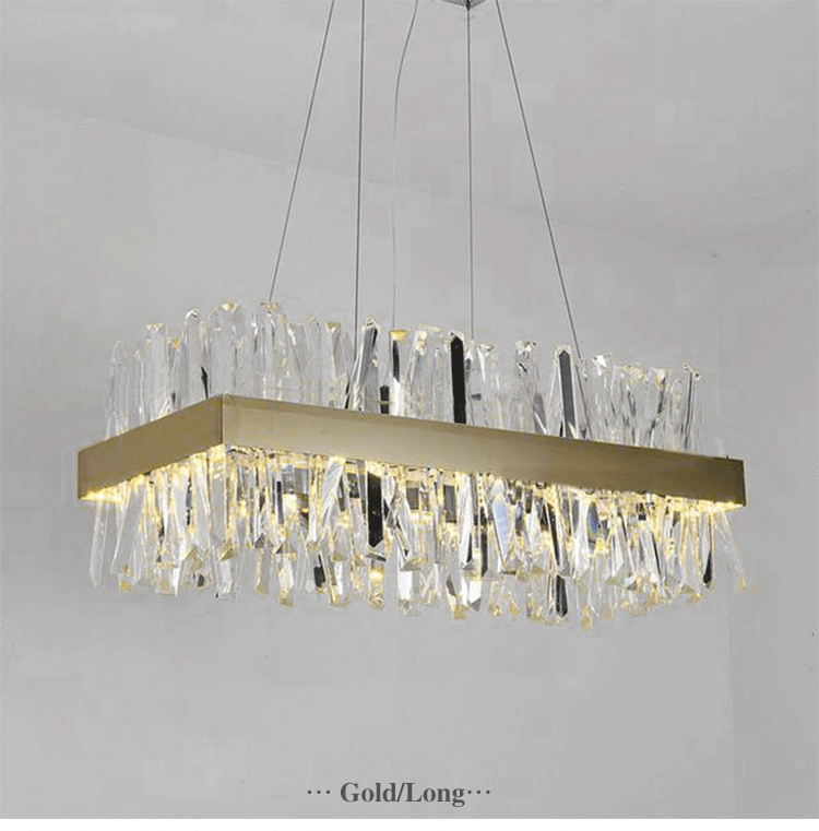 モダンな長方形のLEDクリスタルシャンデリア,ゴールドとクロームカラー
