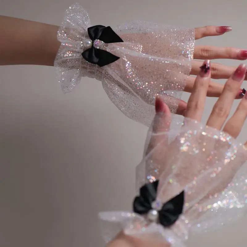 Attrezzatura fotografica per unghie Fiocco corto Polso in rete Maniche finte Polsino falso decorativo per sposa Articolo in tulle Nail art Scatta foto di sfondo - immagine 4