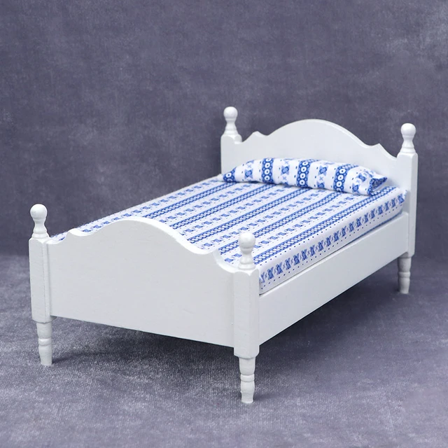✰ ✪ 1 pièce de décoration DIY, lit simple blanc miniature 1:12 pour maison de poupée, modèle de mobilier miniature, scène de chambre à coucher, lit pour maison de poupée 1