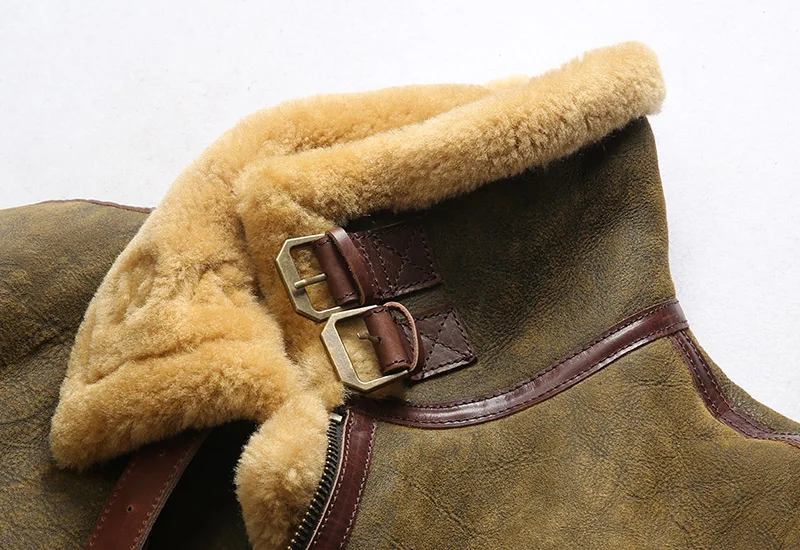 Description Picture 4 of itemEuropean High Quality Super Warm Genuine Sheep Leather Jacket Mens Big Size B3 Shearling Bomber Military Pilot Fur Coat