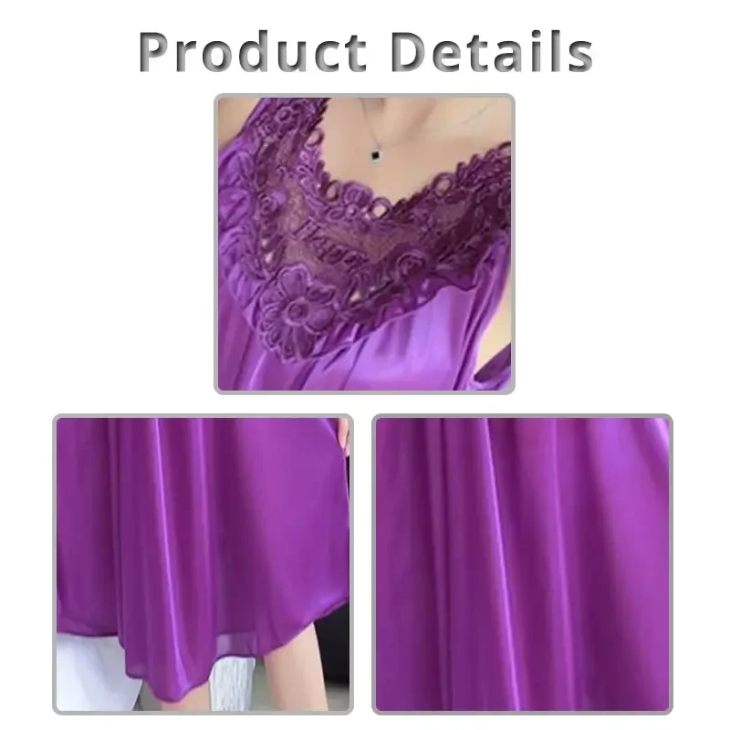 Lace Ice Silk Sleeping Dress Medium Length Sleeveless Tank Top Sexy Sleeping Dress Can Be Worn Externally Home Wear women nightgowns