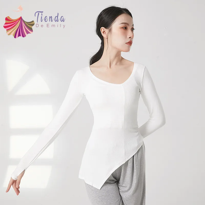 

Irregular Tee Shirt Long Sleeve Dancer Practice Wear With Thumb Finger Hole Viscose Comfortable Classical Dance Top 2023 New 2XL