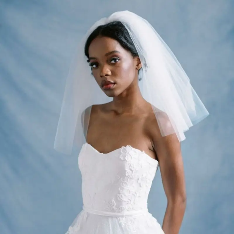 

TOPQUEEN V26 Wedding Veil Short Bridal Veil 2 Layer Wedding Decorations for Bride Soft Italian Tulle Veil Wedding Free Shipping