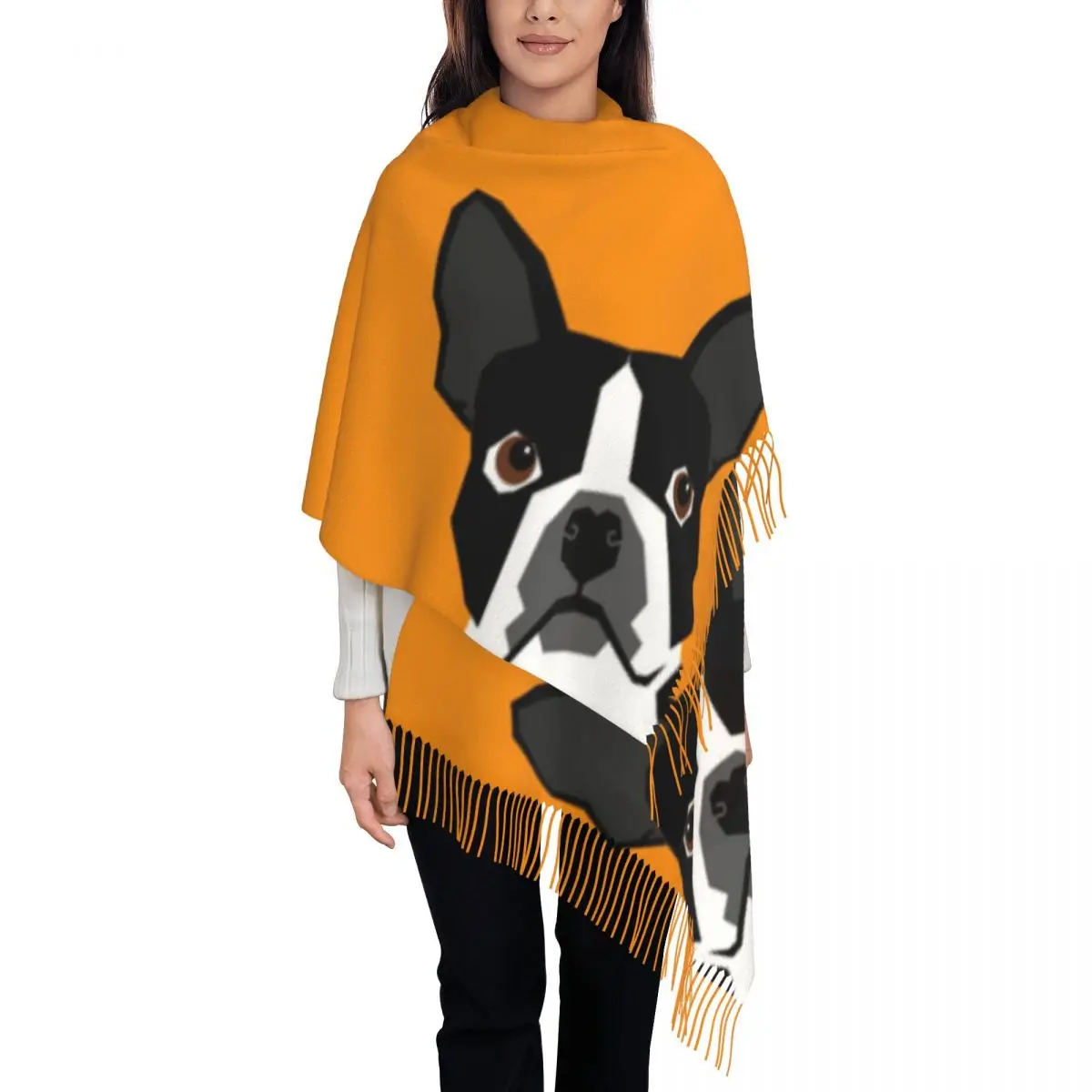 

Printed Peeking Boston Terrier Funny Dog Art Scarf Men Women Winter Fall Warm Scarves Gift For Dog Lovers Puppy Shawl Wrap