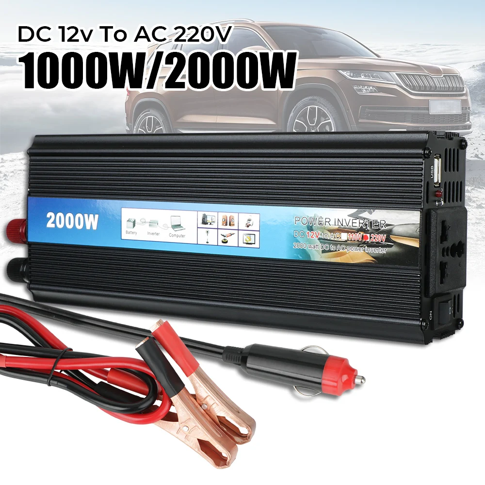 

Modified sine wave inverter with USB Charger Car Voltage Converter Univesal DC 12v To AC 220V 1000W 2000W Power Inverter