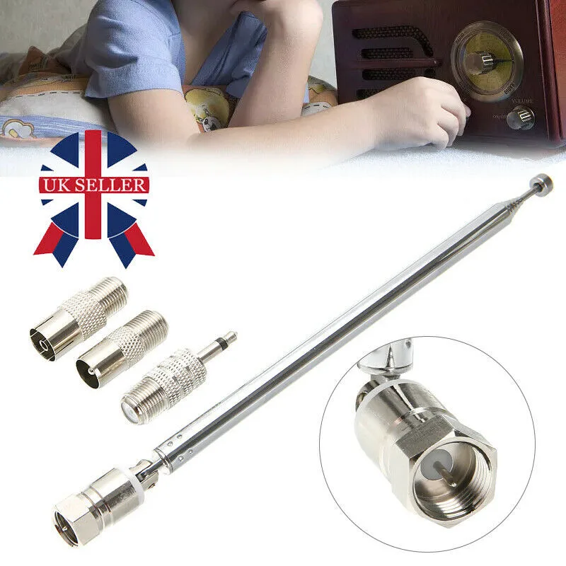 Hot Radio Antenna Telescopic DAB FM Antenna W 3-Adapter HiFi AV Receiver Mini System F Male Connector Radio Replace Parts