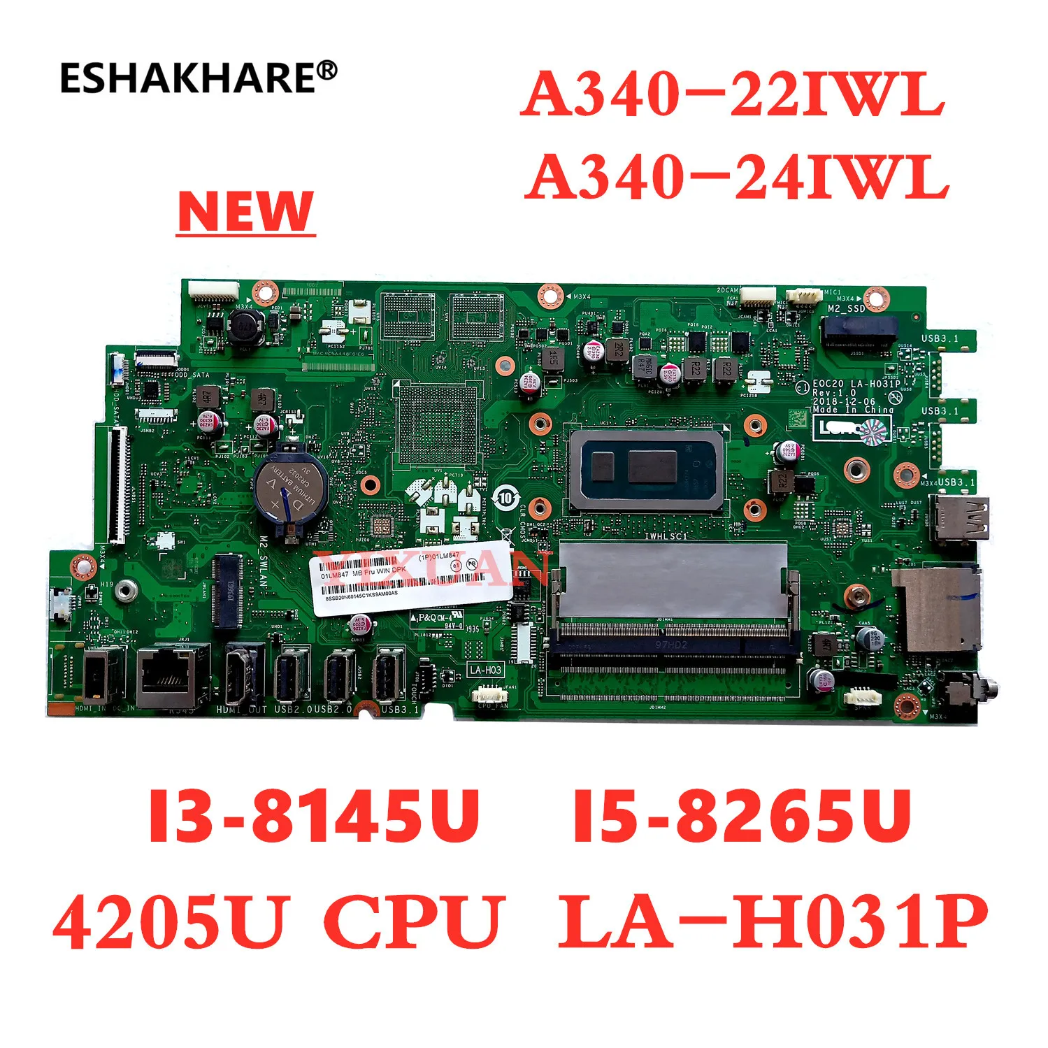 

for Lenovo AIO A340-22IWL A340-24IWL All in one Laptop Motherboard E0C20 LA-H031P Motherboard with 4205U/I3/I5 DDR4 100% Test OK