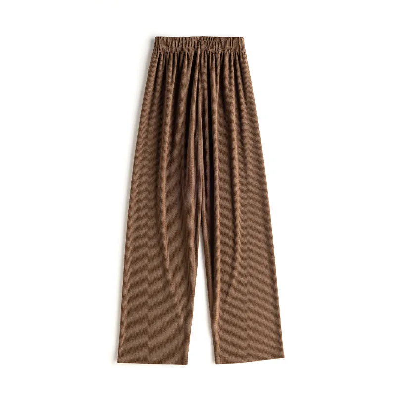Autumn and Winter Women's Elastic Waist Solid Screw Thread Corduroy Wide Leg High Waist Loose Relaxed Large Fashion Casual Pants
