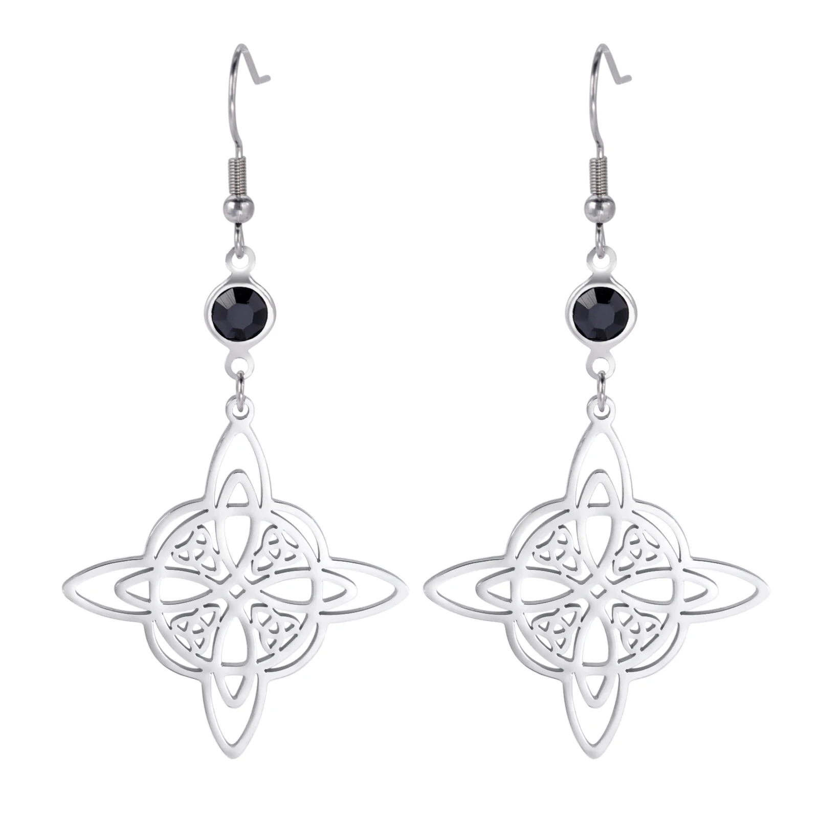 Boucles d'oreilles Triquetra Celtics pour femmes, noeud de sorcière, pierre de naissance noire, amulette irlandaise porte-bonheur, bijoux de sorcellerie Wicca