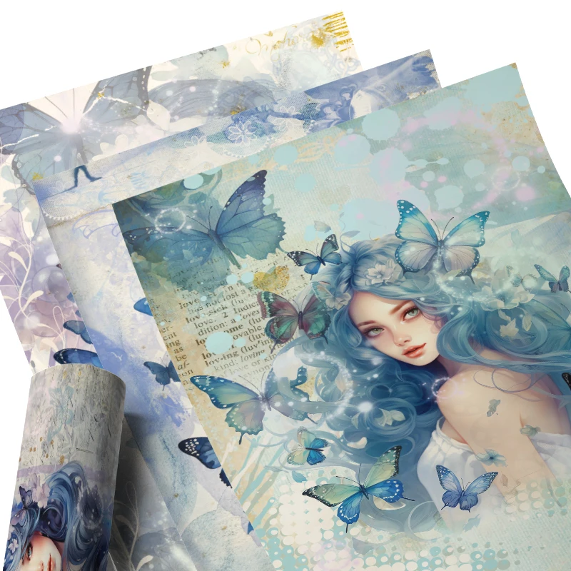 WuleeGifts 나비 레트로 스크랩북 장식, 빈티지 정크 저널, 쌀 종이, 오리지널 디자인, S24042401, 공예품 종이 8 개