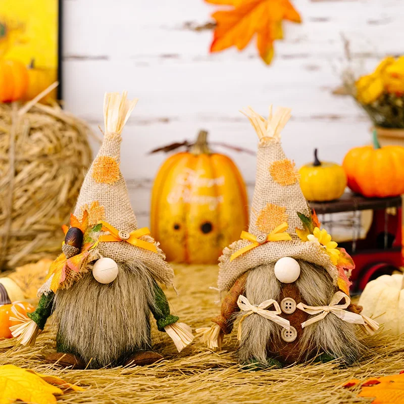 Thanksgiving Gnome Decorations – Fall Harvest Maple Pumpkin Gnomes for Table, Tiered Tray & Home Décor 4