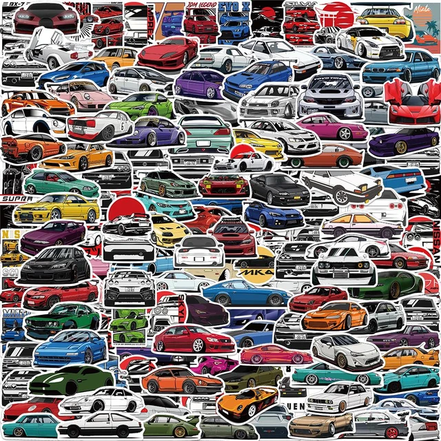 Pack d'autocollants pour voitures de style dessin animé JDM, 30/50/100  pièces