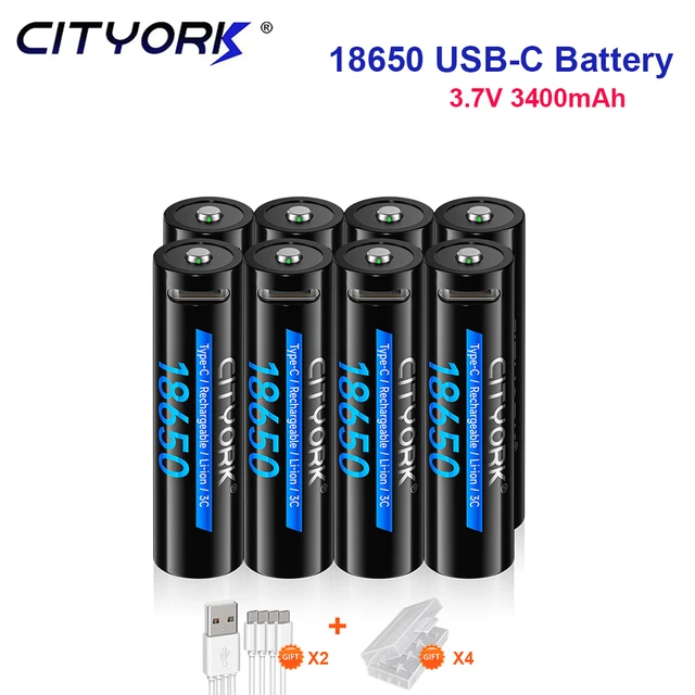 18650 Rechargeable USB Lithium Battery 3.7V 3400mAh Batteries + Type-C Fast Charge Cable for Flashlight Mouse Toy 18650 Battery