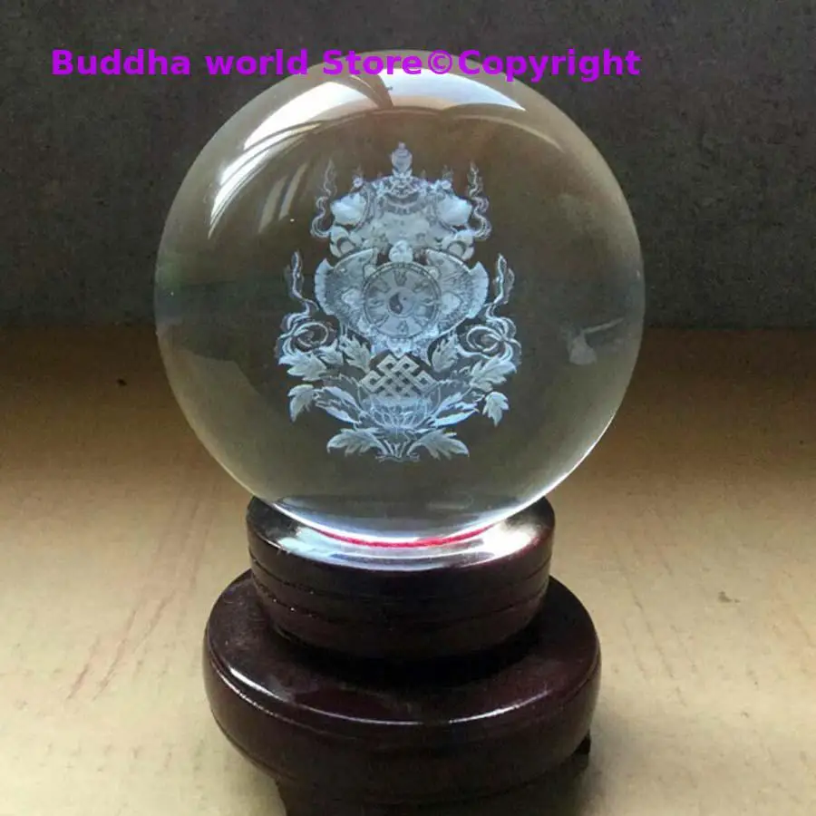 

Wholesale Buddhist supplie Asia HOME exorcise evil spirits The Eight Auspicious Symbols 3D Crystal ball protective talisman