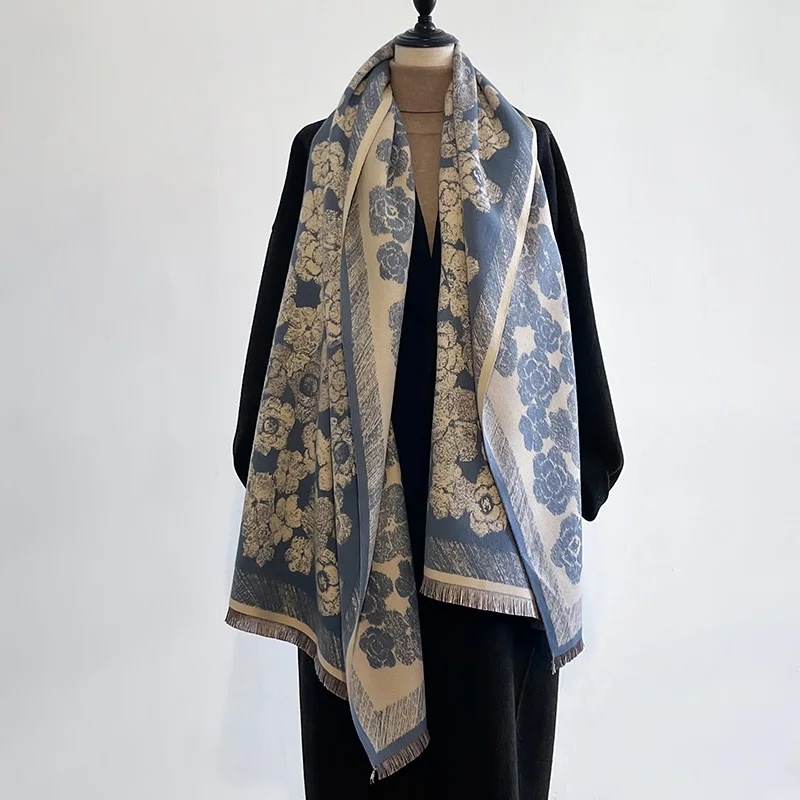 Luxury Brand Two-Sided Jacquard Scarf pashmina Cashmere Soft Warm Fringe Pashmina Shawl Winter Coldproof Windproof Blanket Scarf