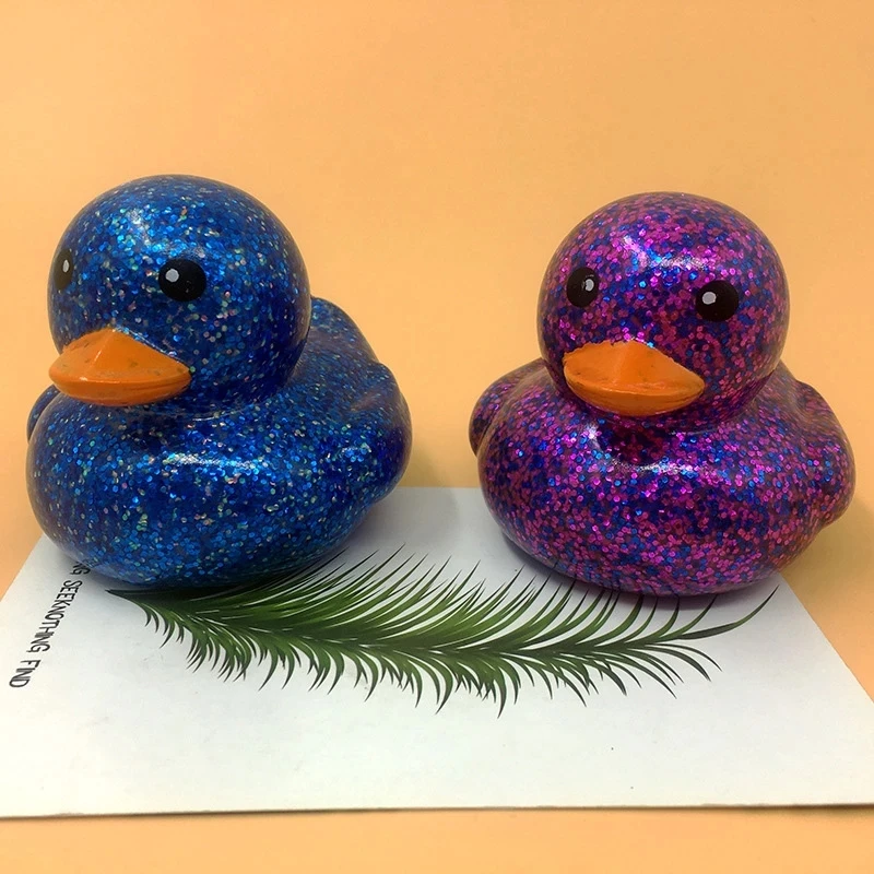 6PCS/SET Squeeze-sounding Dabbling 80MM Rubber Ducks Baby Shower Water Bathing Floating Toys Vinyl Glitter Duck With BB Sounds 2