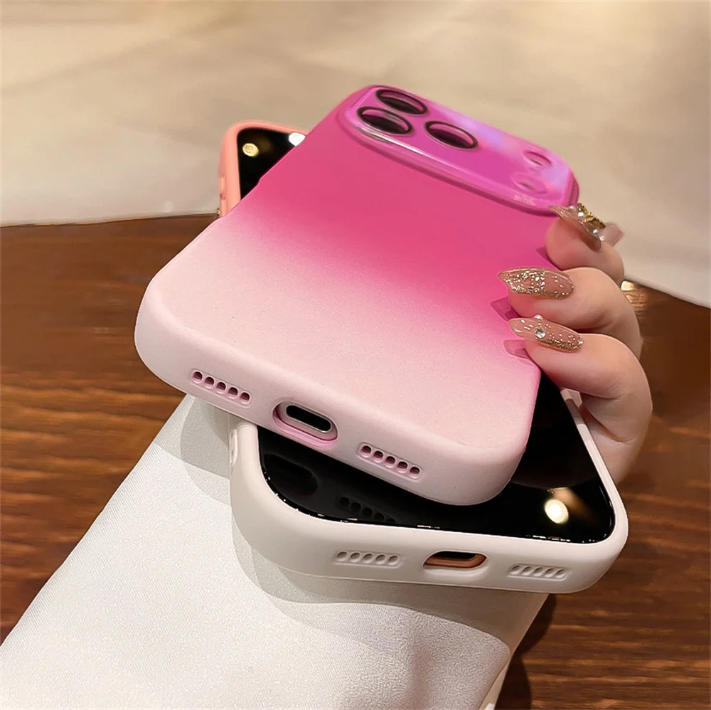 Dual-Color Frosted Crystal Glass Lens Liquid Silicone Phone Case