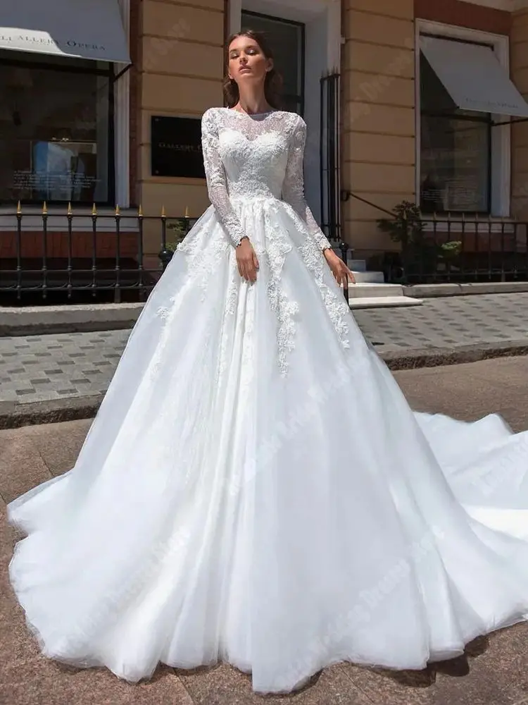 Long Sleeves Women Wedding Dresses 2024 High Quality Satin Surface Prom Gowns New Mopping Length Vestidos De Novias Customized 4